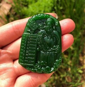 Natural Green Jade God Of Wealth Pendant Necklace Amulet God Of Wealth Ye New