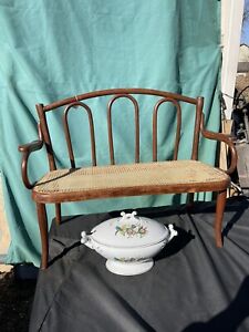 Rare Art Nouveau Woven Cane Seat Thonet Antique Bentwood Childs Settee