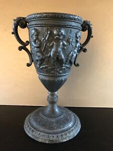 Vintage Goblet Metal Spelter Pewter Decorated With Cherubs 8 3 4 Tall 22cm