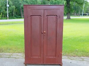 Antique Jelly Cupboard Old Red Paint Pantry Cabinet Country Primitive Wood