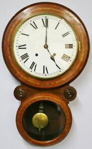 Rare Unusual Antique 8 Day Bell Striking Inlaid Walnut Drop Dial Wall Clock