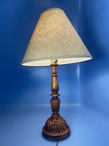 Antique Swiss Black Forest Wood Carved Lamp Acanthus Leaves Brienz C 1920