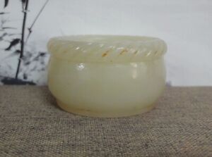 Old Chinese Hand Carving Natural Nephrite Jade Ink Pot Brush Washer