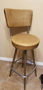 Vintage Mid Century Modern Swivel Atomic Chair Chrome Bar Stool Gold Color Mcm
