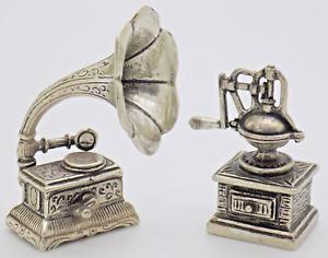 Vintage Italian Handmade Genuine Silver Dollhouse Accessories Gramophone Grinder