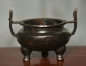 7cm Rare Marked Old Chinese Copper Dynasty Palace 2 Ear Incense Burner Censer
