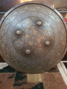 Antique Arab Islamic Shield Brass Inlaid With Silver Caliber 1000 7 Kilograms