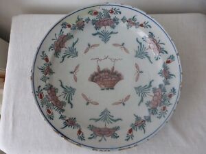 18th Antique Polychrome Ceramic Delft Charger 12 30 5 Cm Decor Of Insect