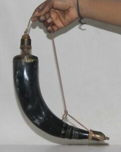Vintage Black Powder Horn Flask Muzzleloading Hunting 10 Inch Mexico Primitive