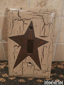 Primitive Crackle Tan Brown Star Single Switch Plate Country Decor