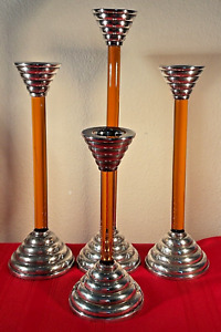 4 Carlo Masini Italian Sterling Amber Glass Candlesticks Mid Century Modern
