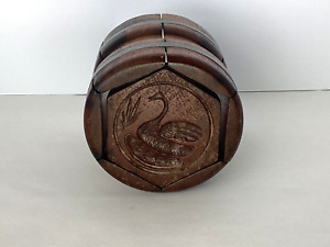 Vintage Butter Mold In Rare Hexagon Shape Barrel Form With Carved Swan Design