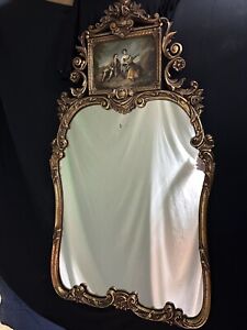 Antique French Giltwood Trumeau Wall Mirror 50 H X 26 L