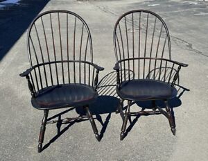 Vintage Pair Of D R Dimes Tall Country Windsor Sack Back Gentlemans Armchairs