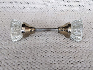 Vintage Pair Of 12 Point Clear Crystal Glass Door Knobs With Spindle Screws