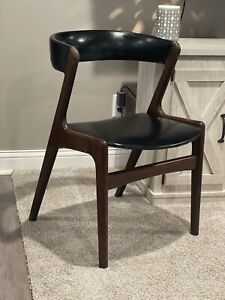 1960 S Mid Century Kai Kristensen Walnut Desk Chair Curved Back Black Leather