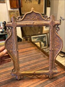 Ancient Wood Hand Floral Carving Gold Painted Royal Victorian Rare Photo Frame