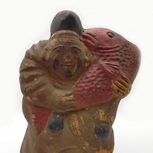 Ebisu God Pottery Doll Statue 5 7 Inch 19th C Edo Japanese Antique Old Figurine