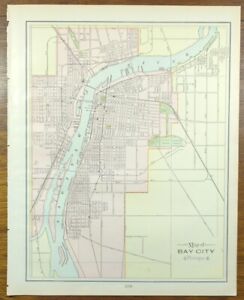 Vintage 1899 Bay City Michigan Map 11 X14 Old Antique Original Bay County Mi
