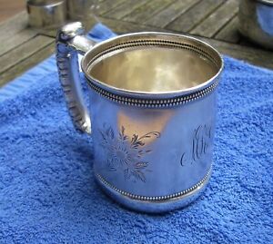 Good Gorham Victorian Aesthetic Engraved Sterling Child S Cup Copyrighted 1889
