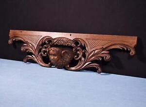 32 Vintage French Crest Pediment Crown In Solid Oak Wood With Angel Face