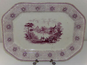 Antique Staffordshire Mulberry Transferware Serving Platter Dish Plate C 1840