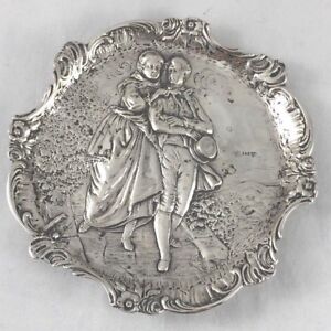 German 800 Sterling Figural Country Scene Footed Tray 5 X 5 