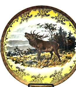 Stw Bavaria Yellow Gold Porcelain Charger Cabinet Plate Elk Stag