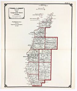 1905 Michigan Map Original Leelanau Benzie Ludington Manistee Muskegon Frankfort