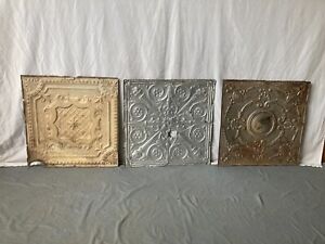 Lot Of 3 Antique Tin Ceiling 2 X 2 Shabby Tile 24 Sq Chic Vtg Crafts 92 23a