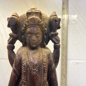 Masterpiece Antique Indian Vishnu Wooden Statue 16 Inch