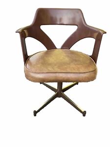 Vintage Mid Century Modern Lucite Molded Brown Plastic Swivel Chair