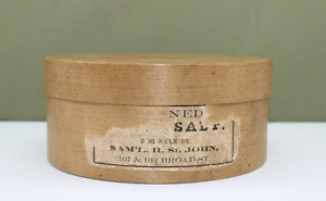 Antique Signed Dated Round Wooden Banded Pantry Box With Partial Original Label