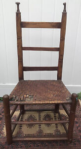 Colonial Chair Primitive Antique 18th Century Wooden Ladder Back Chair 1750s