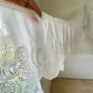 Antique Tambour White Lace Mantel French Sheer Valance Lacework Cotton Large S
