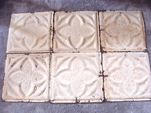 Lot Of 6 Antique Tin Ceiling Tiles 12 X12 Original Paint Circa 1900 More Avail 