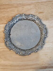 Vintage Silver Plated Butter 5 In Floral Engraved Plate Trinket Dish