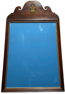 Vintage Scroll Cut Chippendale Style Inlaid Mahogany Wood Beveled Wall Mirror