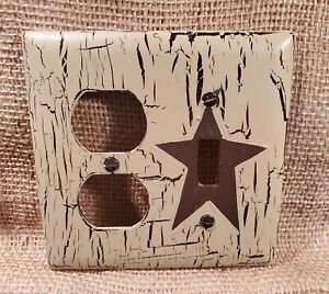 Primitive Crackle Tan Brown Star Combo Plate Switch Outlet