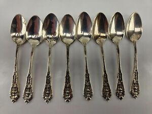 Lot Of 8 Wallace Sterling Silver Flatware Rose Point Dinner Spoon 4 