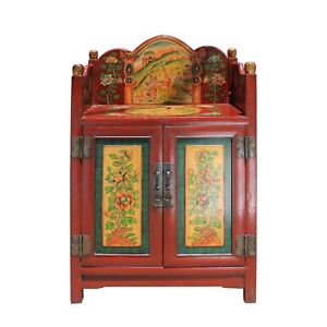 Unique Tibetan Vintage Floral Animals Graphic Shrine Offer Table Cabinet Cs5734s