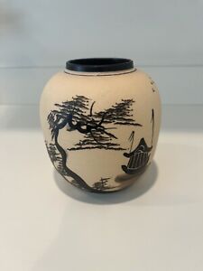 Hand Painted Asian Ginger Jar Vase Bisque Padagoda