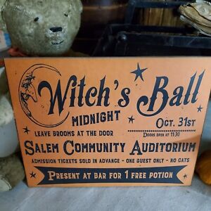 Primitive Antique Vintage Victorian Style Halloween Salem Oct Witches Ball Sign