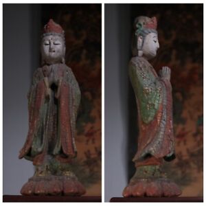 Chinese Carved Wood Buddha Statue Wooden Carving Figurines Bodhisattva Kwan Yin