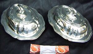 Set Of 2 Lrg Queen Anne Baroque Silver Warming Entree Tray Dish Finethings4sale