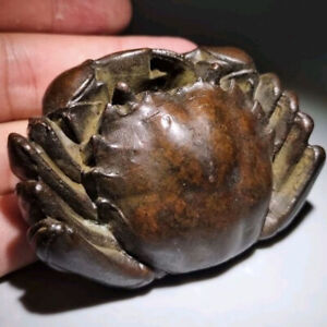 Collection Bronze Hand Carved Wealth Crab Figure Statue Netsuke Tea Pet Decor