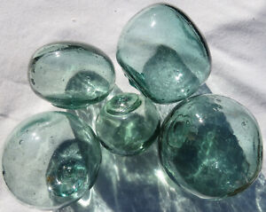 Japanese Blown Glass Floats 3 3 5 Lot Of 5 Misshapen Ocean Fishing Decor Usa Bz