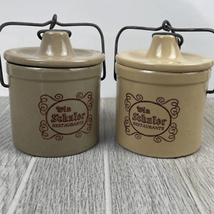 Win Schuler Restaurant Vintage Cheese Crock Pottery Set Of 2