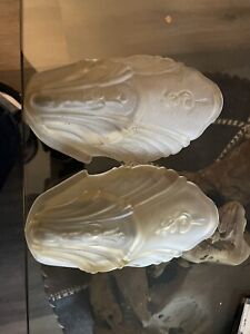 Antique Art Deco Chandelier Wall Sconce Glass Slip Shade Pair
