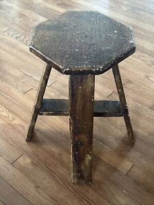 Antique Mission Arts And Crafts Wood Table Plant Stand Stool 18 1 4 Tall